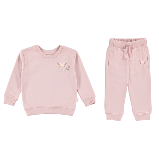 FRENCH TERRY SET W/ EMBROIDERY 2.0 - DUSTY PINK - BUTTERFLY