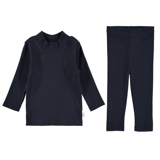 RIB MOCK NECK SET - NAVY
