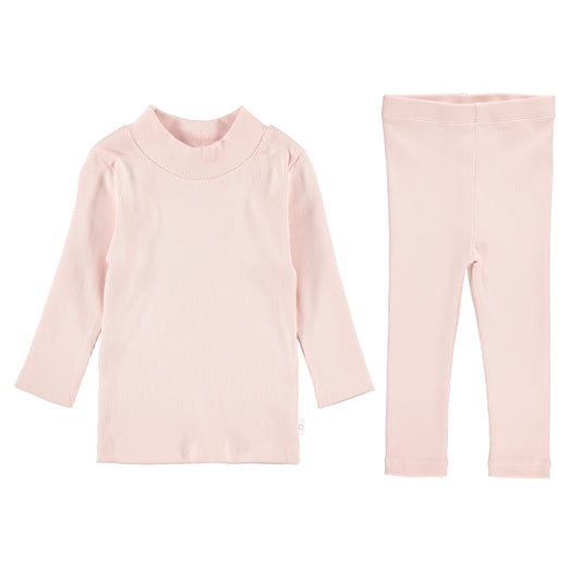 RIB MOCK NECK SET - SEPIA ROSE