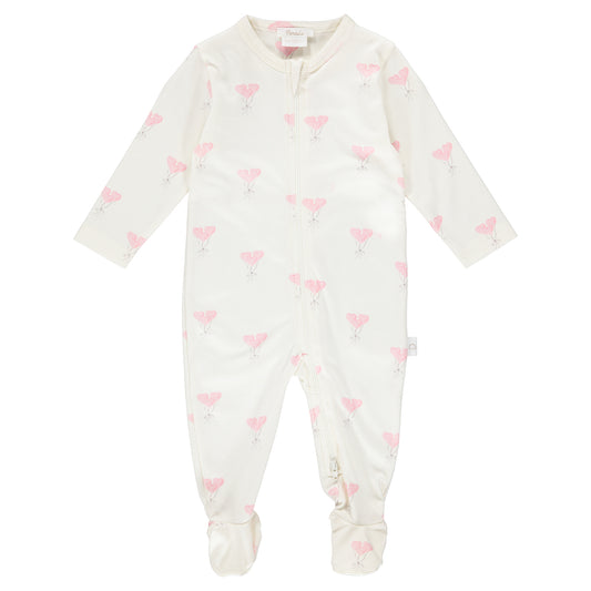 ZIPPER FOOTIE - HEART BALLOON