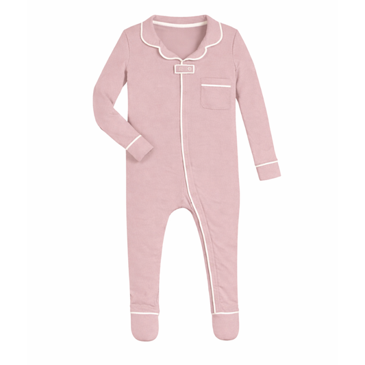 ZIPPER FOOTIE W/ COLLAR - DUSTY PINK