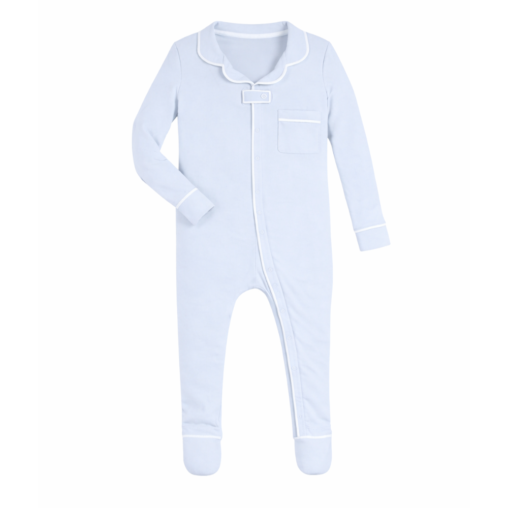 ZIPPER FOOTIE W/ COLLAR - LIGHT BLUE