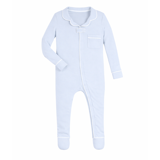 ZIPPER FOOTIE W/ COLLAR - LIGHT BLUE