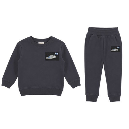 FRENCH TERRY SET W/ EMBROIDERY 2.0 - EBONY - RACE CAR