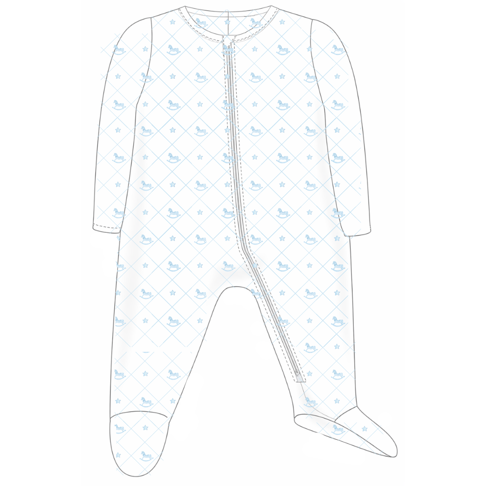 ZIPPER FOOTIE - ROCKING HORSE LIGHT BLUE