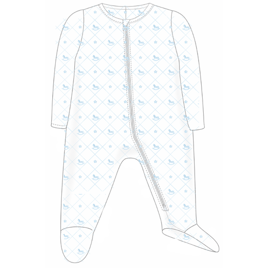 ZIPPER FOOTIE - ROCKING HORSE LIGHT BLUE