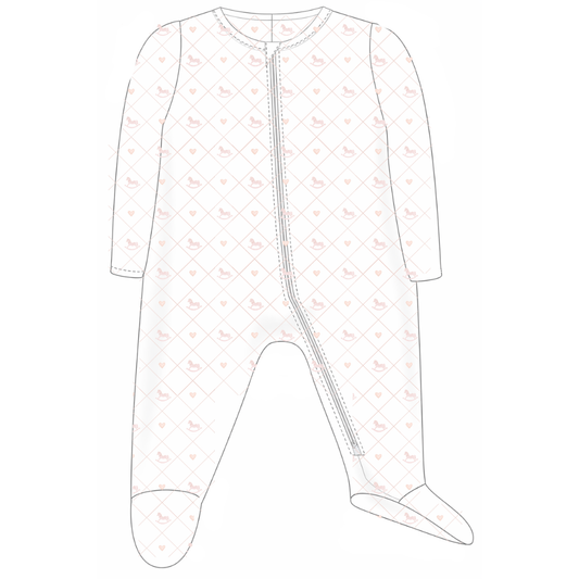 ZIPPER FOOTIE - ROCKING HORSE LIGHT PINK