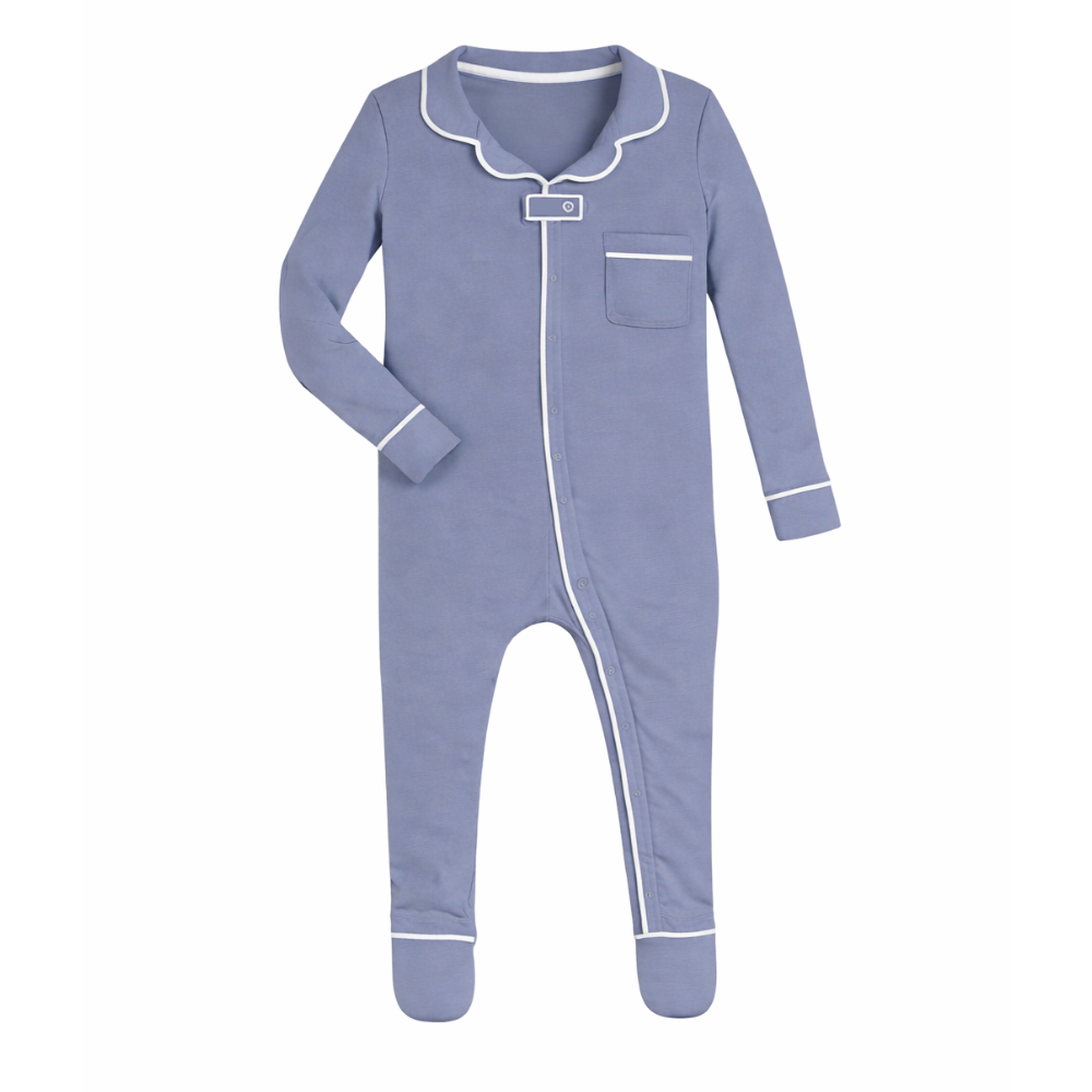 ZIPPER FOOTIE W/ COLLAR - SLATE BLUE