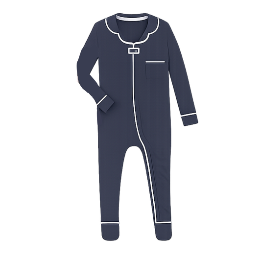 ZIPPER FOOTIE W/ COLLAR - NAVY