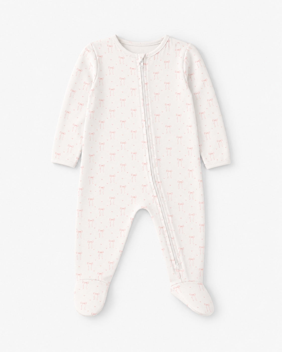 ZIPPER FOOTIE - HEART RIBBON