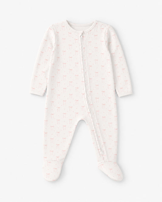 ZIPPER FOOTIE - HEART RIBBON