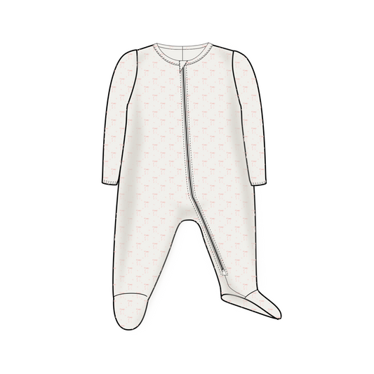 ZIPPER FOOTIE - HEART RIBBON