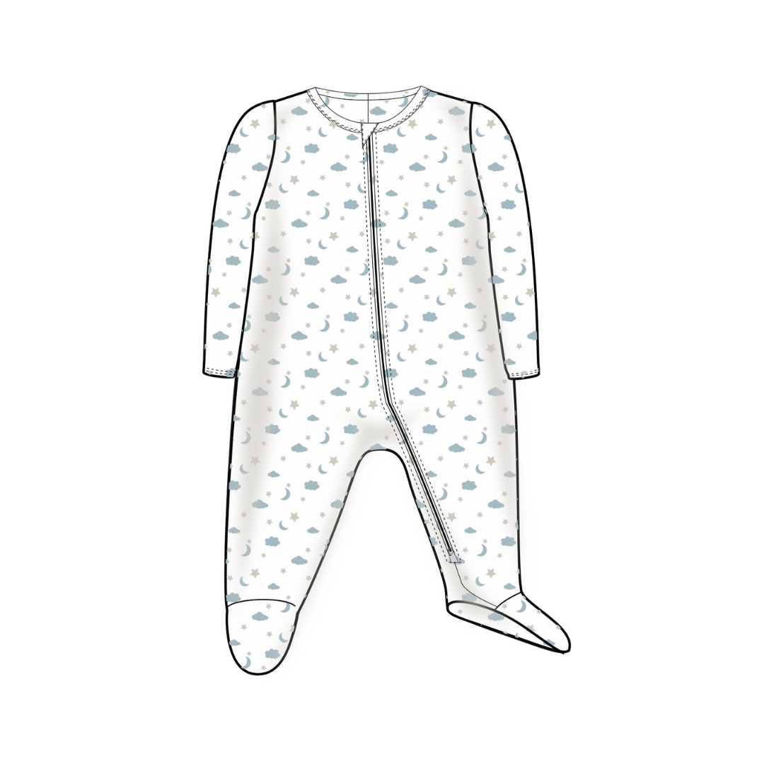 ZIPPER FOOTIE - MOON STAR BLUE