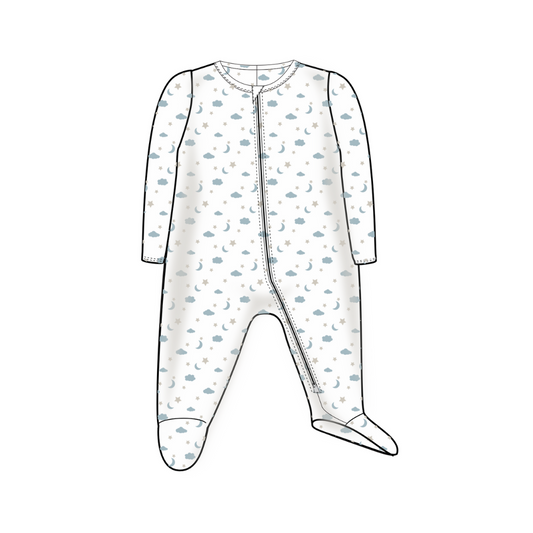ZIPPER FOOTIE - MOON STAR BLUE