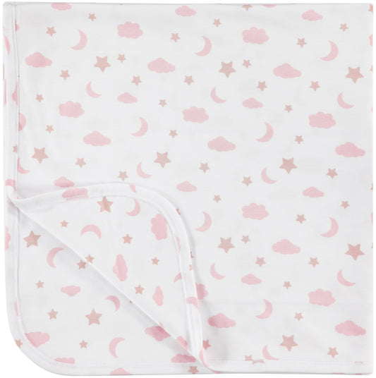 RECEIVING BLANKET - MOON AND STARS PINK